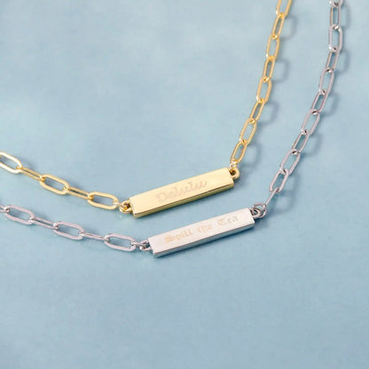 Engravable Paperclip Chain Bar Necklace