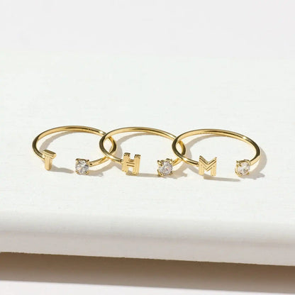 Initial Stone Open Ring