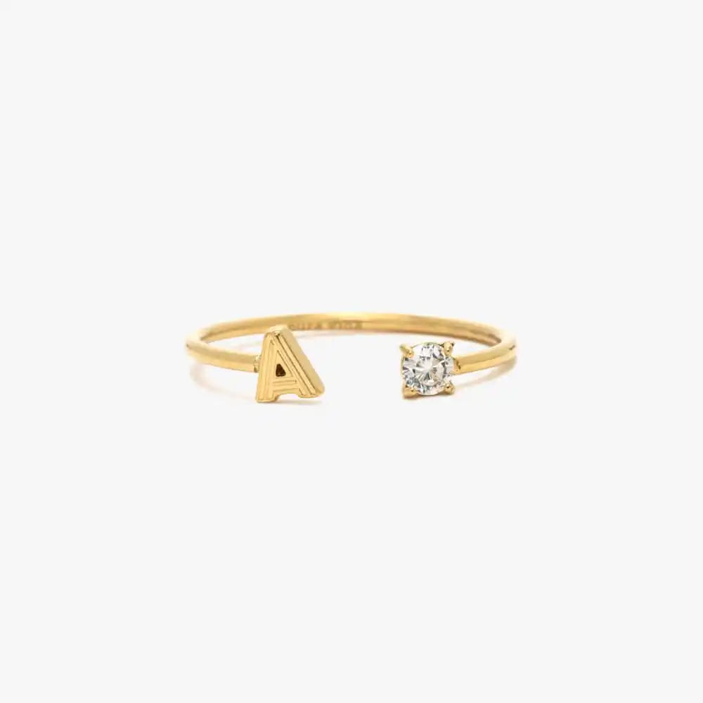 Initial Stone Open Ring