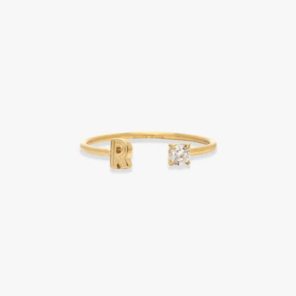 Initial Stone Open Ring