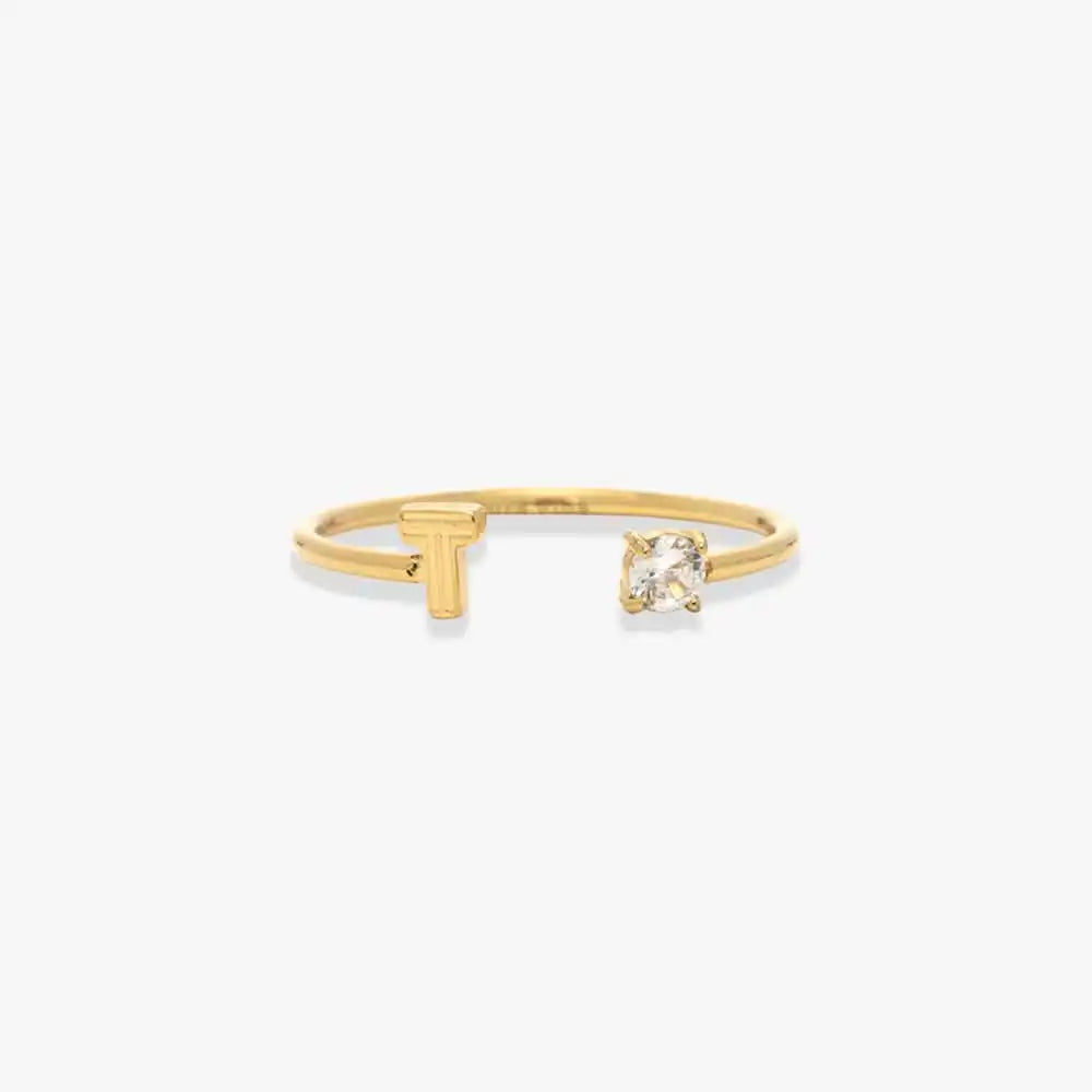 Initial Stone Open Ring