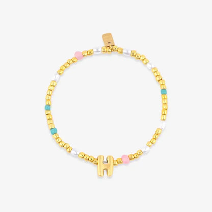 Initial Pearl & Seed Bead Stretch Bracelet