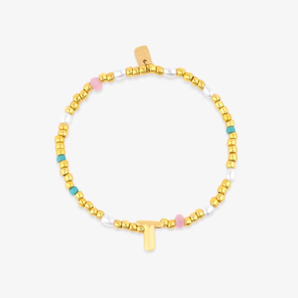 Initial Pearl & Seed Bead Stretch Bracelet
