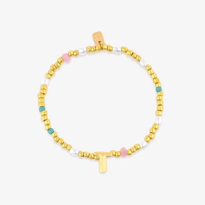 Initial Pearl & Seed Bead Stretch Bracelet