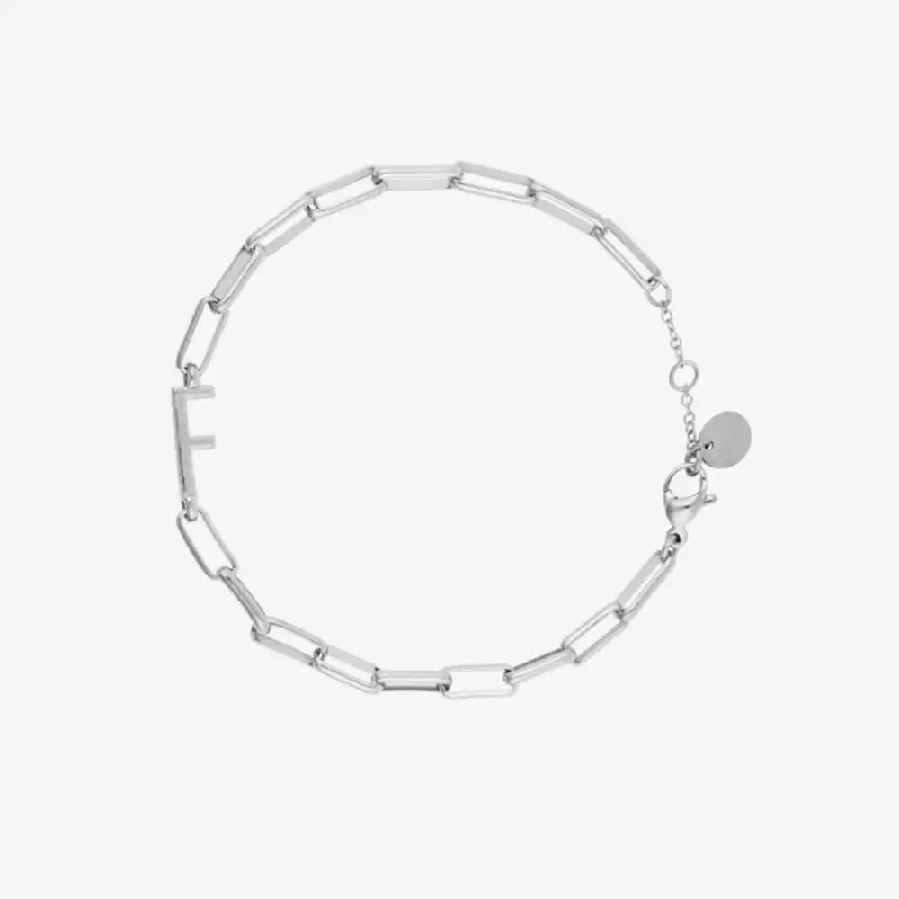 Silver Initial Paperclip Chain Bracelet