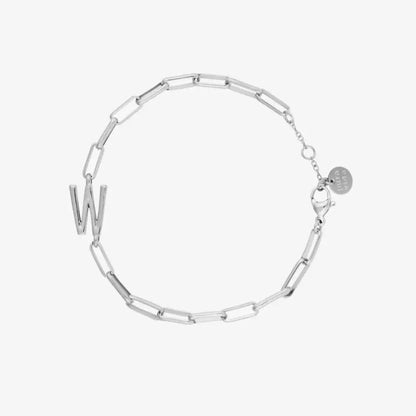 Silver Initial Paperclip Chain Bracelet