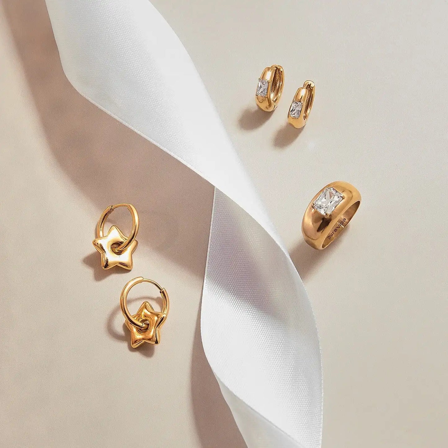 Dome With Stone Hoop Earrings